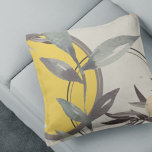 Artistic Watercolor Leaves | Yellow Cushion<br><div class="desc">Stylish throw pillow features an artistic abstract design in a neutral color palette with a splash of bright yellow. An artistic abstract design features a watercolor leaf and a geometric circle composition with shades of bright yellow and neutral green gray with black and gold accents on a linen beige background....</div>