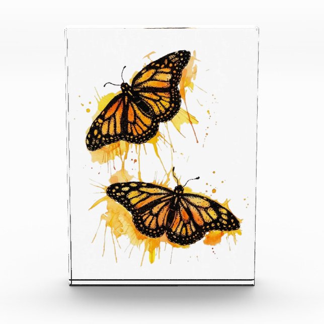 Artistic Watercolor Monarch Butterfly Nature Art Photo Block (Front)