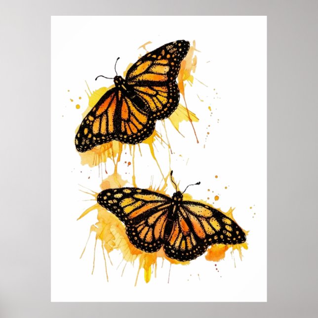 Artistic Watercolor Monarch Butterfly Nature Art Poster (Front)