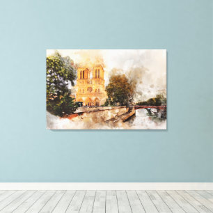 Artistic Watercolor of Notre-Dame Cathedral Paris Canvas Print