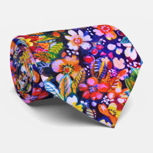 Artistic Watercolor orange and red flowers  Tie