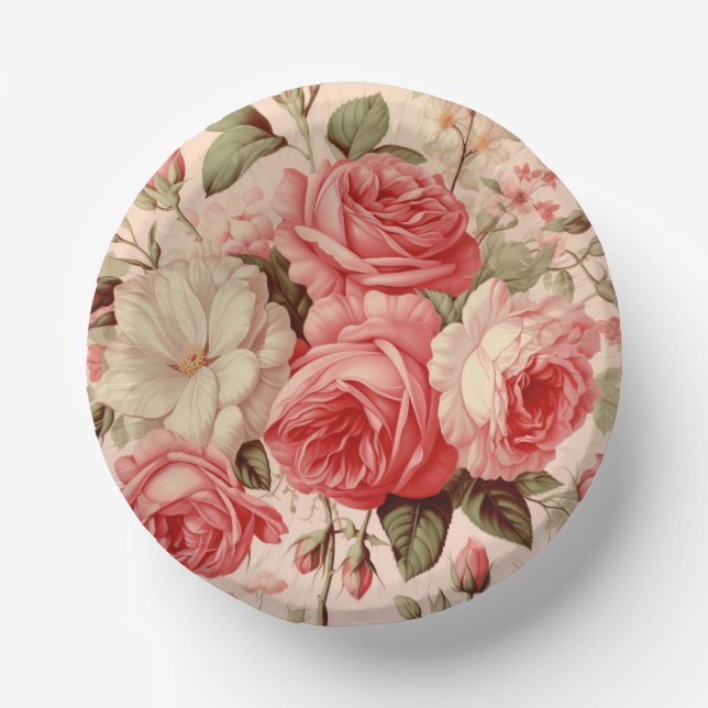 Artistic Watercolor Pink Roses  Paper Plate (Front)