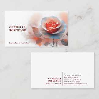 Artistic Watercolor Red Rose Bluish Business Card