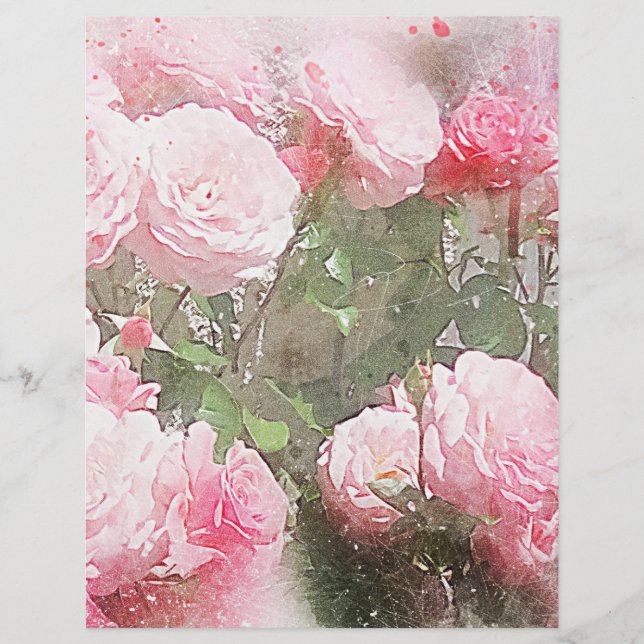 Artistic Watercolor Roses Scrapbooking Craft Paper (Front)