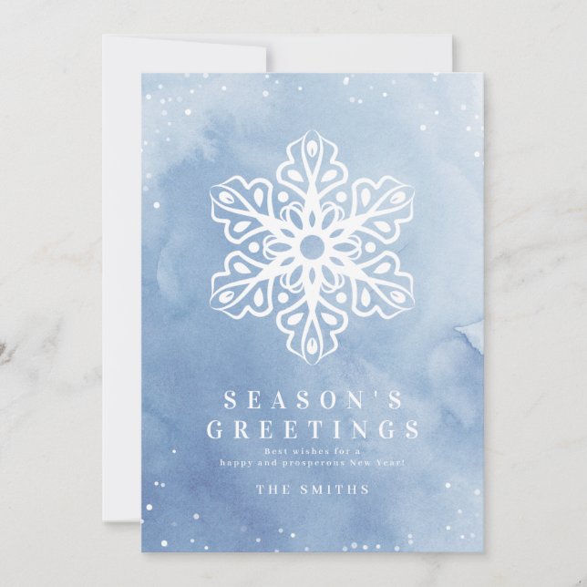 Artistic Watercolor Snowflake Blue Christmas cards (Front)