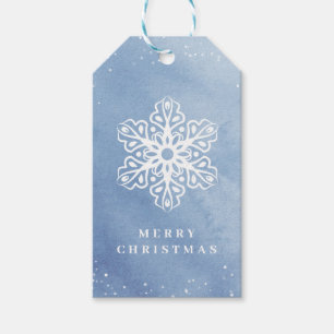 Artistic Watercolor Snowflake blue Christmas Gift Tags