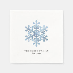 Artistic Watercolor Snowflake Blue Christmas Napkin