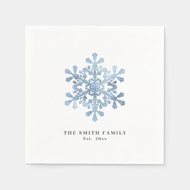 Artistic Watercolor Snowflake Blue Christmas Napkin (Front)