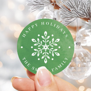 Artistic Watercolor Snowflake green Christmas Classic Round Sticker
