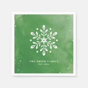 Artistic Watercolor Snowflake Green Christmas Napkin