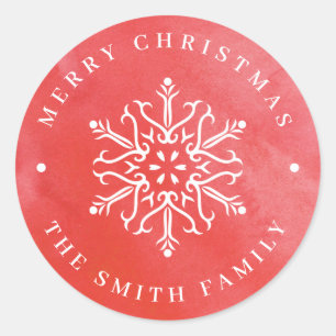 Artistic Watercolor Snowflake Red Christmas Classic Round Sticker
