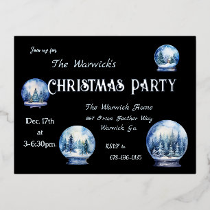 Artistic Watercolor Snowglobes Winter Party Foil Invitation Postcard