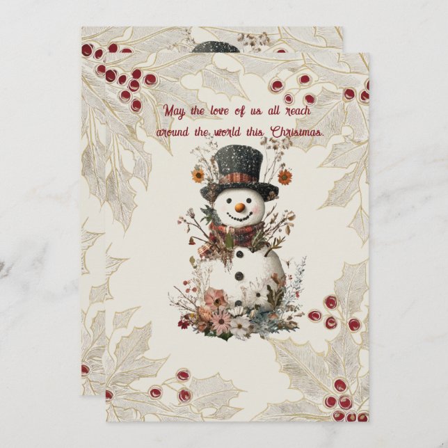 Artistic Watercolor Snowman Beige Floral  Invitation (Front/Back)