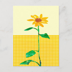 Artistic  Watercolor Sunflower Gingham Patterns Postcard