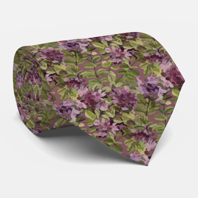 Artistic Watercolor Thyme Tie (Rolled)