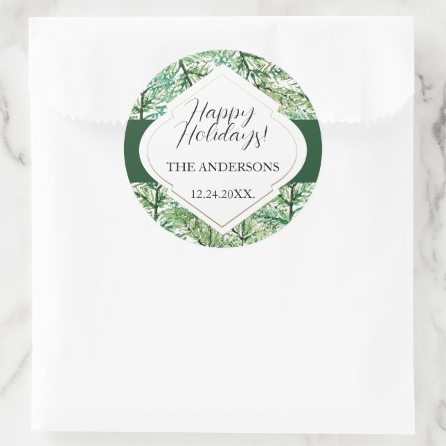 Artistic Watercolor Tree Personalised Classic Round Sticker (Bag)