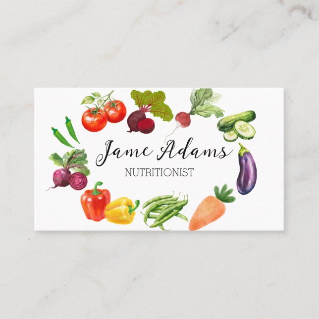 Artistic Watercolor Vegetables Business Card  (Front)