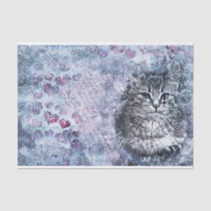 Artistic Watercolor Vintage Cat Pet Decoupage Tissue Paper