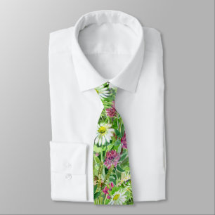 Artistic Watercolor wild flowers Tie