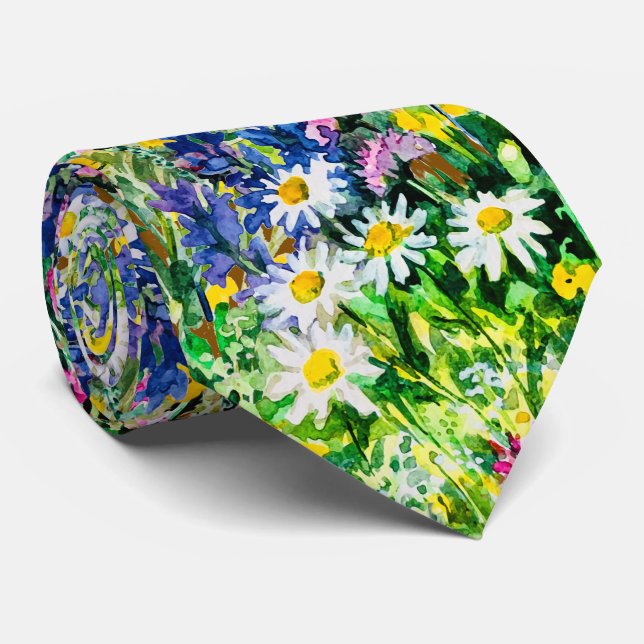 Artistic Watercolor wild flowers  Tie (Rolled)