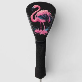 Artistic Whimsical Pink Flamingo Colour Splash Golf Head Cover