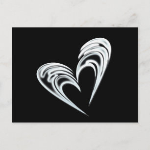 Artistic white heart on black background postcard