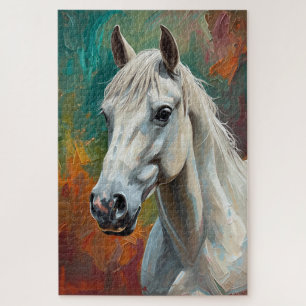 Artistic White Horse Portrait Vibrant Oil Painting Jigsaw Puzzle