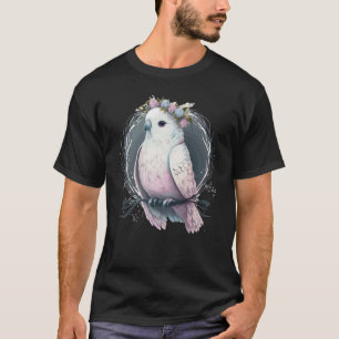 Artistic White Parakeet Budgie Bird Flower Crown P T-Shirt