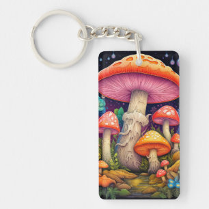 Artistic Wild Mushroom Forest Illustration Key Ring