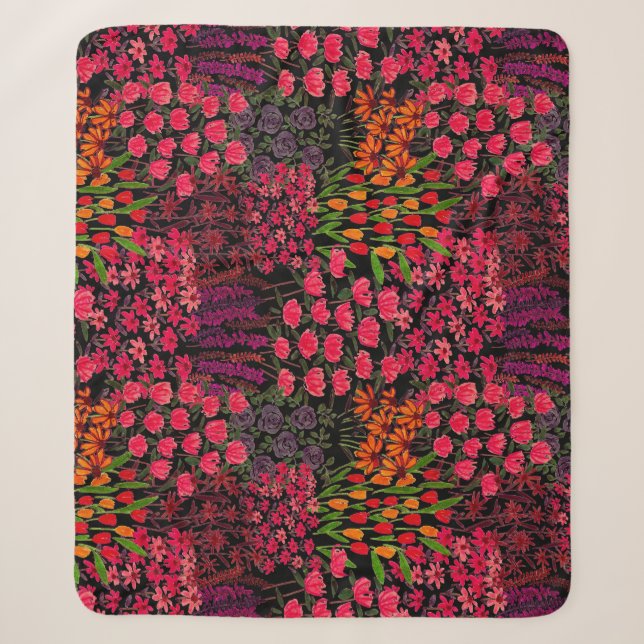 Artistic Wildflowers: Hand-Drawn Floral Pattern Sherpa Blanket (Front)