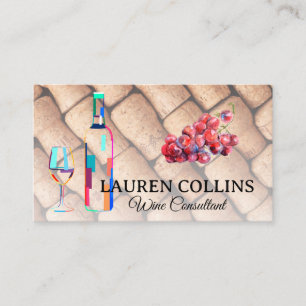 Artistic Wine Bottle Glass Grapes Corks Business Card