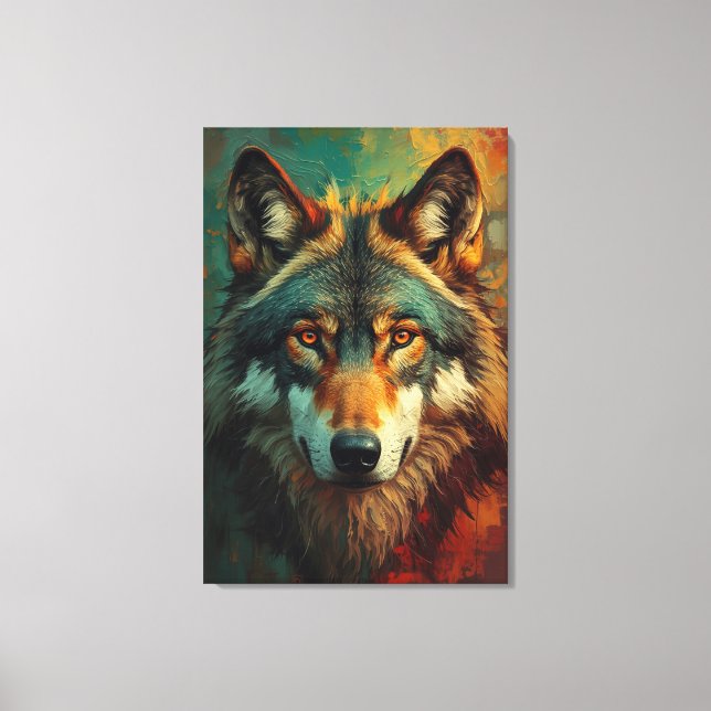  Artistic Wolf Portrait – Vibrant Oil Painting Canvas Print (Front)