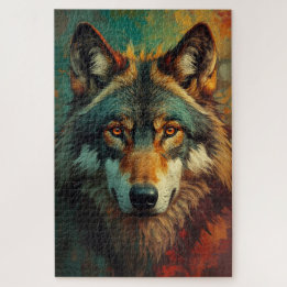Artistic Wolf Portrait – Vibrant Oil Painting  Jigsaw Puzzle