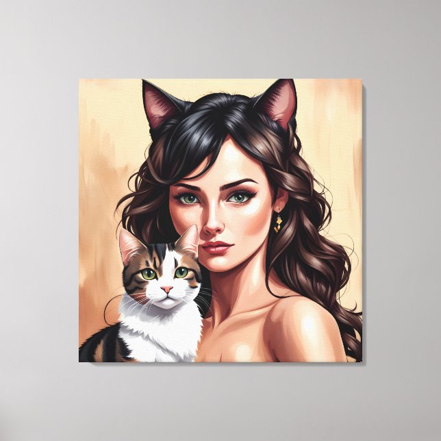 Artistic woman with cat canvas print (Front)