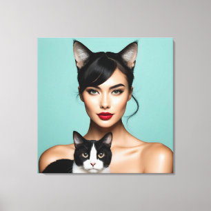 Artistic woman with cat canvas print