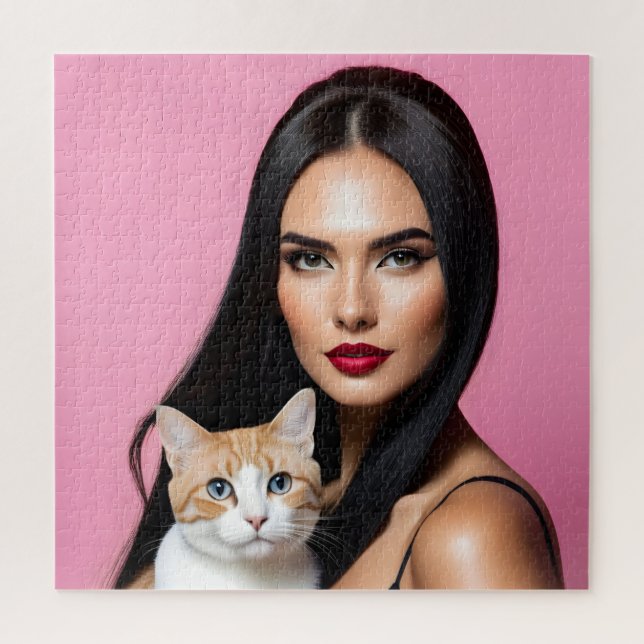 Artistic woman with cat jigsaw puzzle (Vertical)