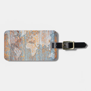 Artistic wooden world map luggage tag