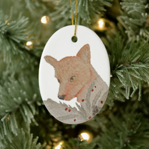 Artistic Woodland Christmas Fox Ceramic Tree Decoration