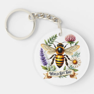 Artistic World Bee Day Illustration with Honeybee Key Ring