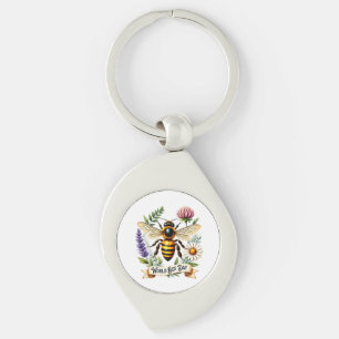 Artistic World Bee Day Illustration with Honeybee Key Ring