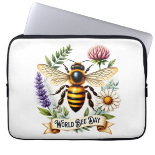 Artistic World Bee Day Illustration with Honeybee Laptop Sleeve