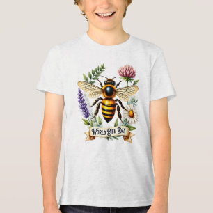 Artistic World Bee Day Illustration with Honeybee Tri-Blend Shirt