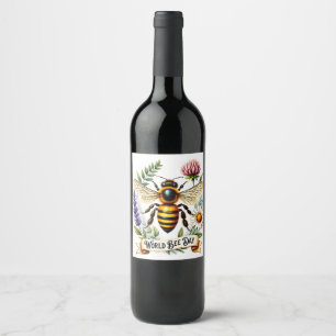 Artistic World Bee Day Illustration with Honeybee Wine Label