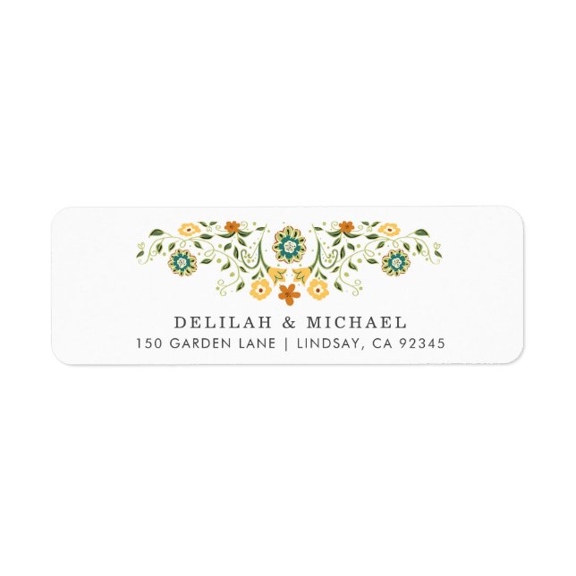 Artistic Yellow Floral Wedding Return Address (Front)