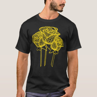 Artistic Yellow Roses Geometric Line Drawing T-Shirt