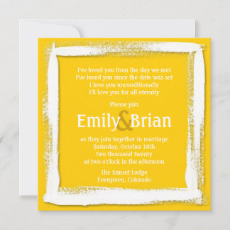 Artistic yellow white paint wedding invitations