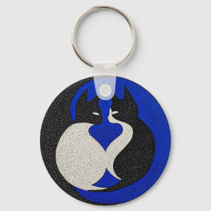 Artistic Yin-Yang Representation of Cats Key Ring