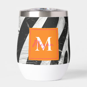Artistic Zebra Stripes Orange & Hot Pink Monogram