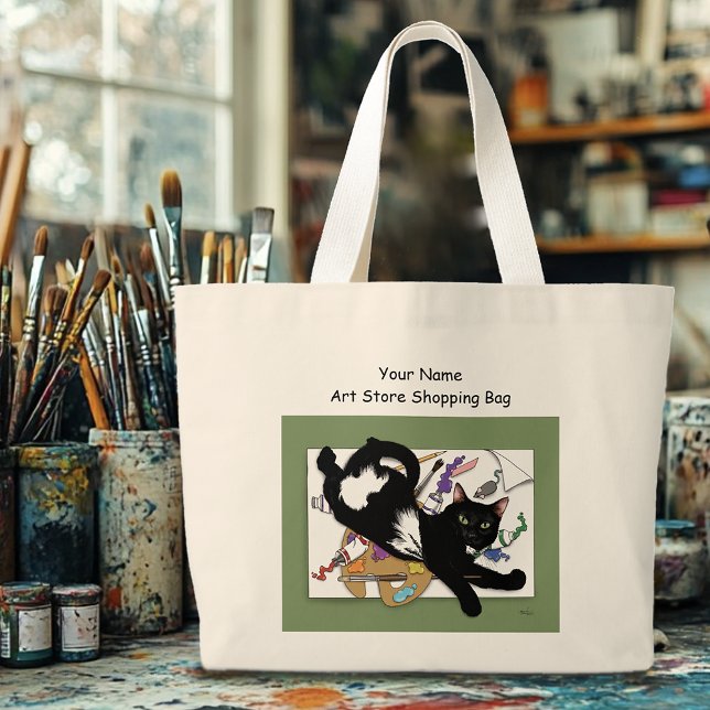 Artist's Black Cat Large Tote Bag (Creator Uploaded)