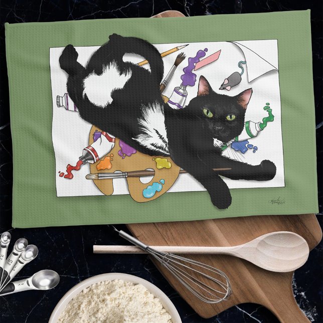  Artist's Black Cat Tea Towel (Creator Uploaded)